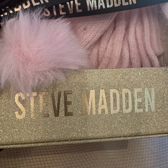 Steve Madden Women's 2-Pc. Embellished Beanie & Scarf Boxed Gift Set - Blush - Picture 2 of 5